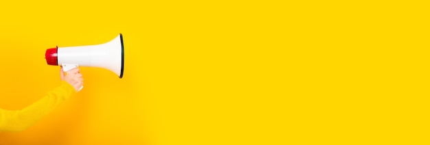 megaphone in hand on a yellow background