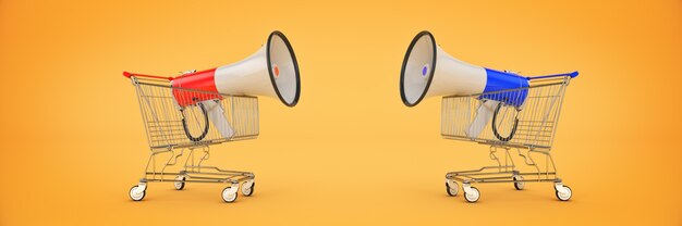 megaphone isolated shopping offer concept 3d rendering