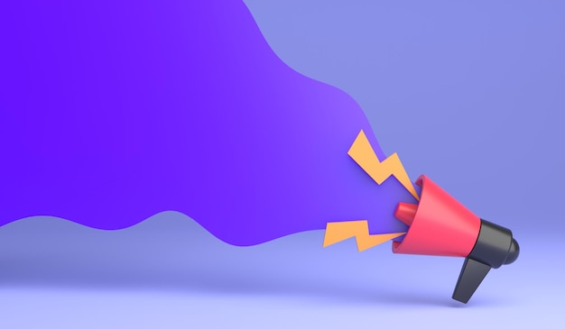 Megaphone or loudspeaker with speech bubble 3d render illustration