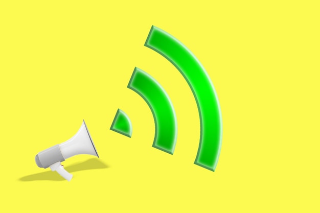 Megaphone message wifi on yellow background