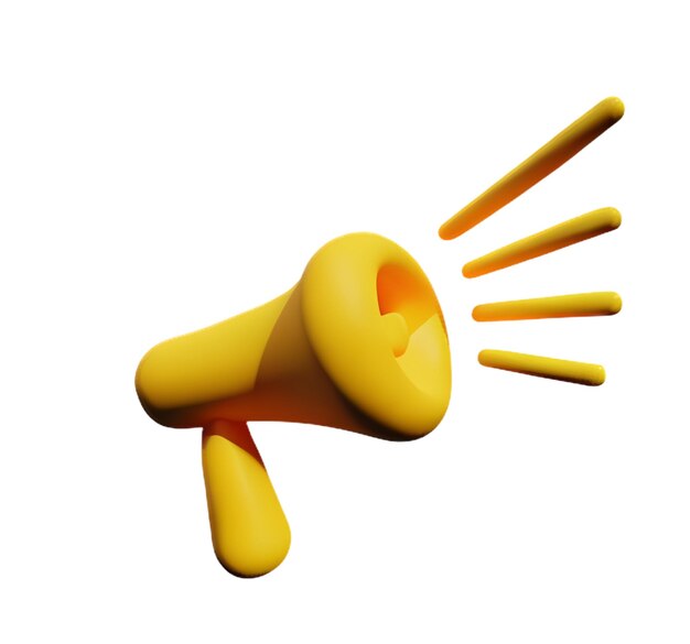 Megaphone plastic 3D announcement communication equipment loud sound volume yellow icon