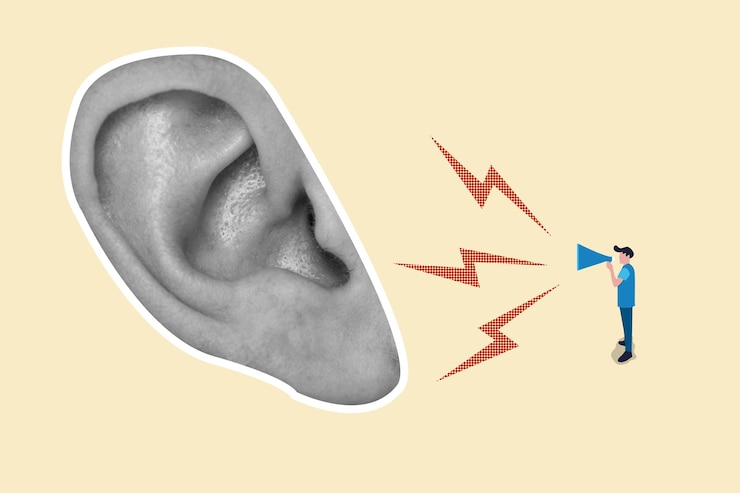 फोटो megaphone shout out ear gossips concept of creativity surrealism bright design information ad