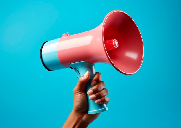 Megaphone with bright blue color for announcements and sales generated with ai