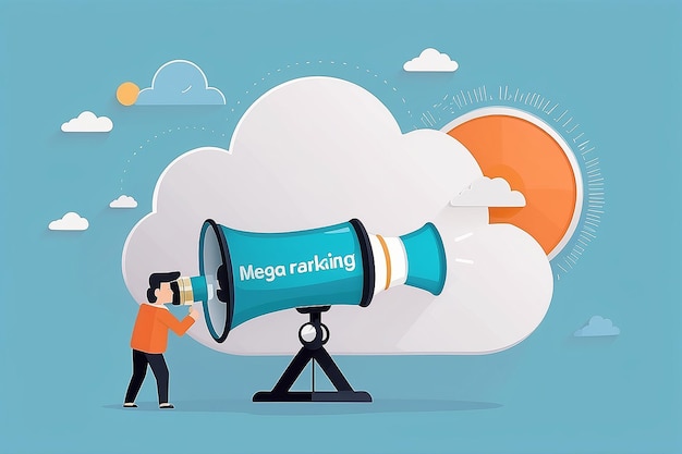 Foto megafone con concetto di marketing digitale cloud