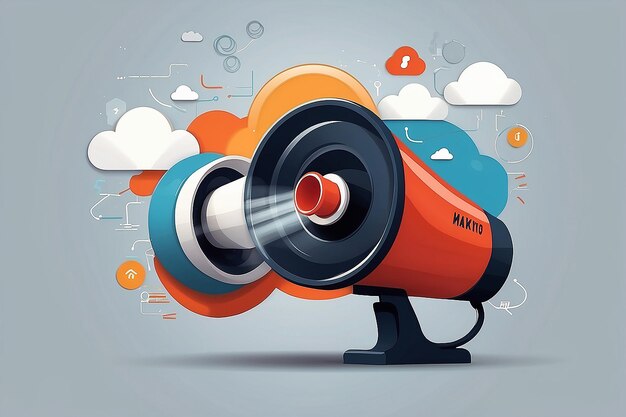 Photo megaphone with cloud digital marketing concept