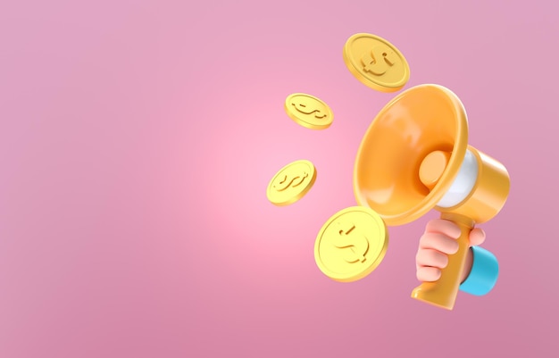 Megaphone with Coin 3D Illustration