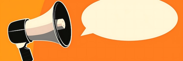 megaphone with an empty speech bubble on an orange background