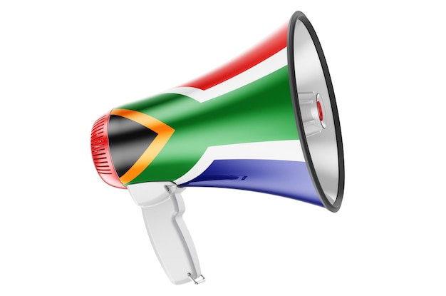 Megaphone with South African flag 3D rendering