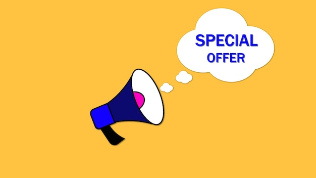 Megaphone with SPECIAL OFFER bubble on yellow background