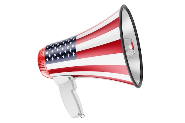 Megaphone with the United States flag 3D rendering