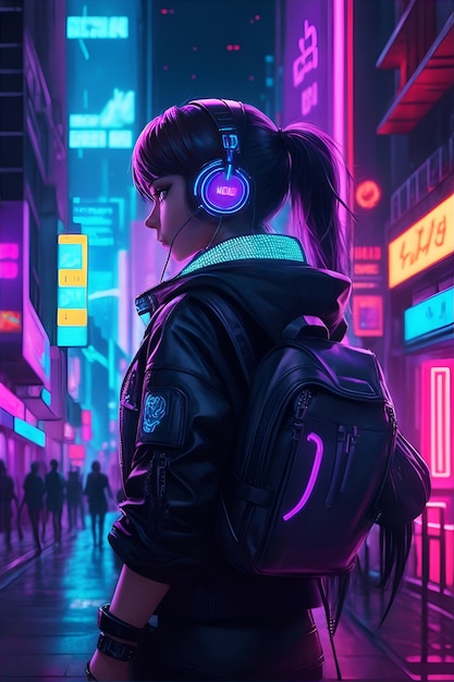 Megapolis cyberpunk lichtbalk single girl