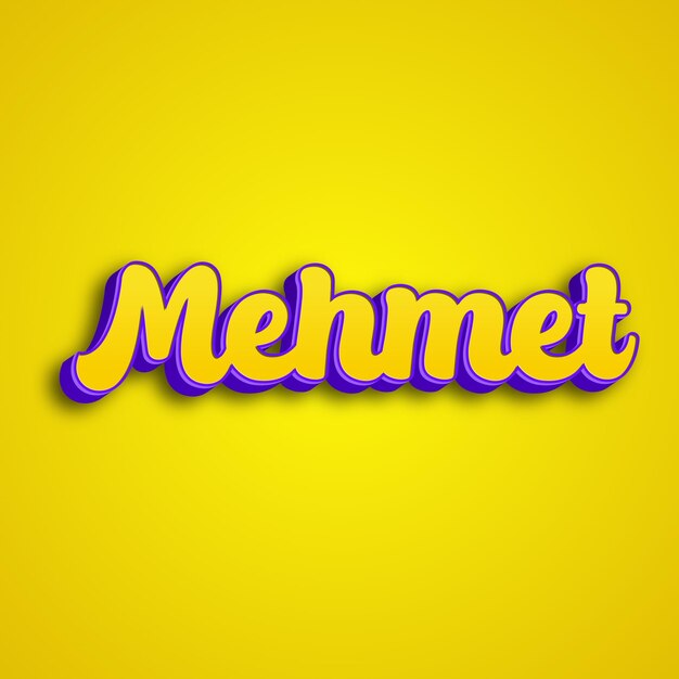 Mehmet typography 3d design yellow pink white background photo jpg