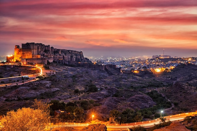 Mehrangarh fort in twilight. Jodhpur, India