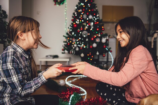 Meisje dat gift ontvangt voor Kerstmis