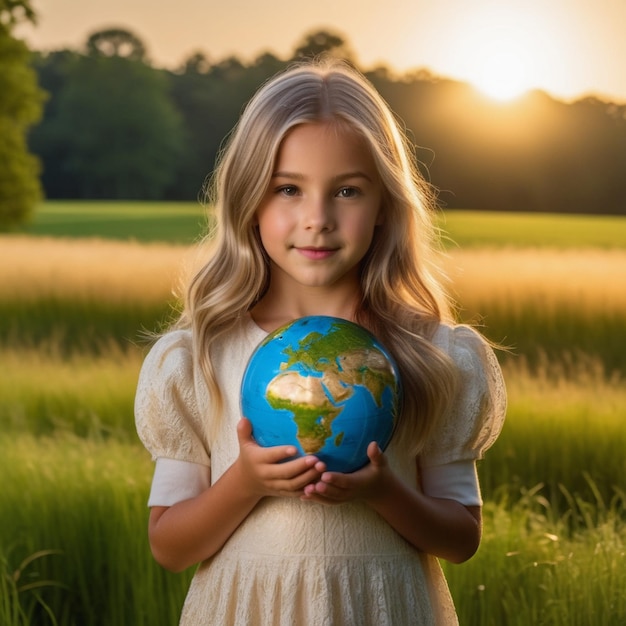 Meisje die de aarde vasthoudt 4k-beeld