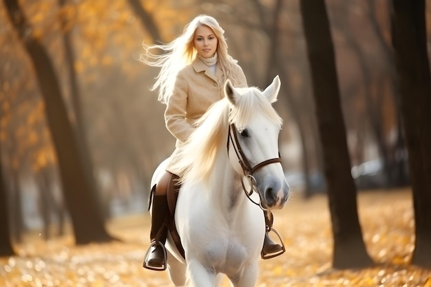 Foto meisje geniet van paardrijden op het platteland