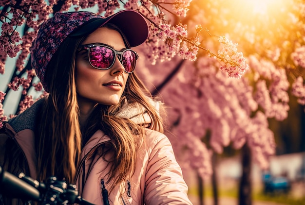 Foto meisje in de lente sakura achtergrond illustratie generatieve ai