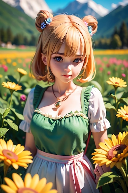 Meisje in een bloemenveld