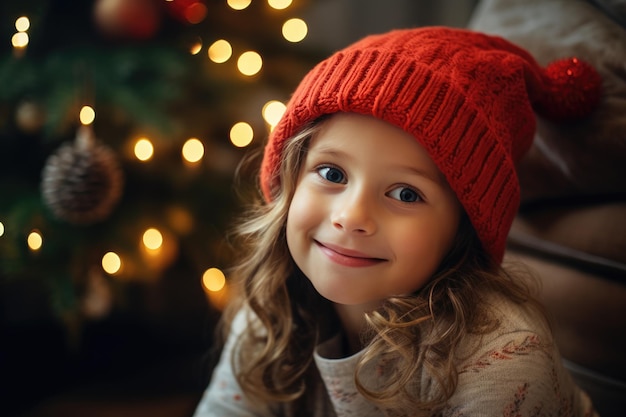 Meisje in een gezellige kerstkamer.