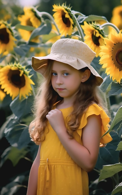 Meisje in een zonnebloem veld