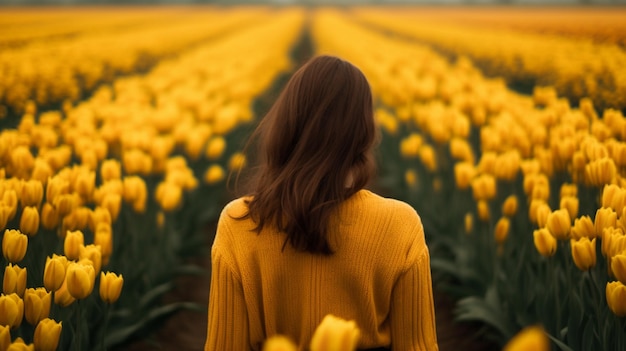 Meisje in tulpenveld