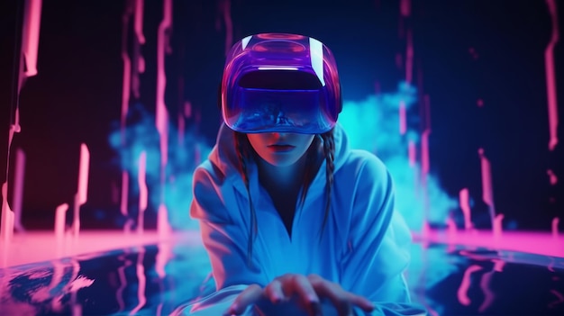 Meisje in VR-bril Illustratie AI GenerativexA