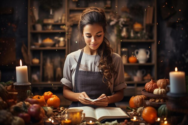 Meisje maakt eten in haar keuken