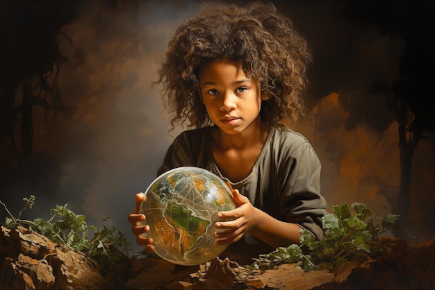 Meisje met de aardbol in handen Aardedag milieukwesties leven in harmonie met de natuur beschermen het milieu