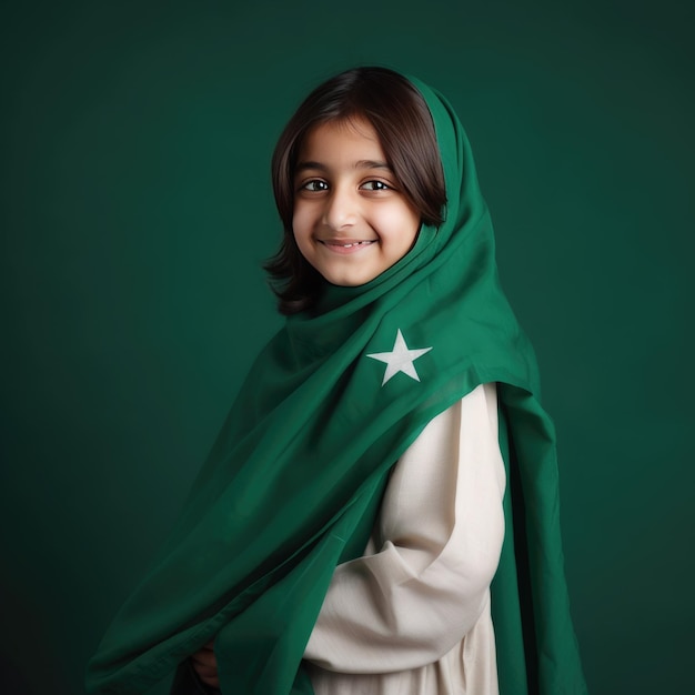 Meisje met de vlag van Pakistan