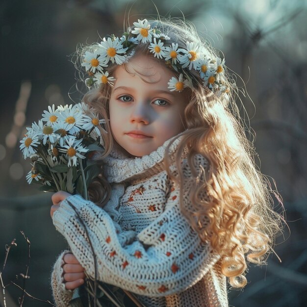 meisje met een groot boeket schoonheid witte bloem