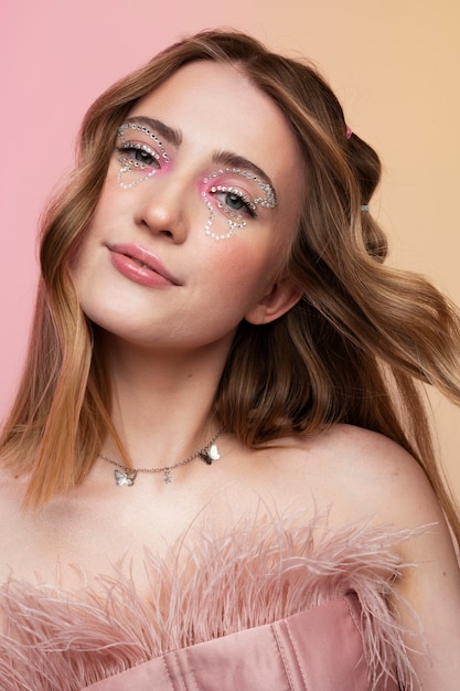 Foto meisje met gen z make-up vooraanzicht