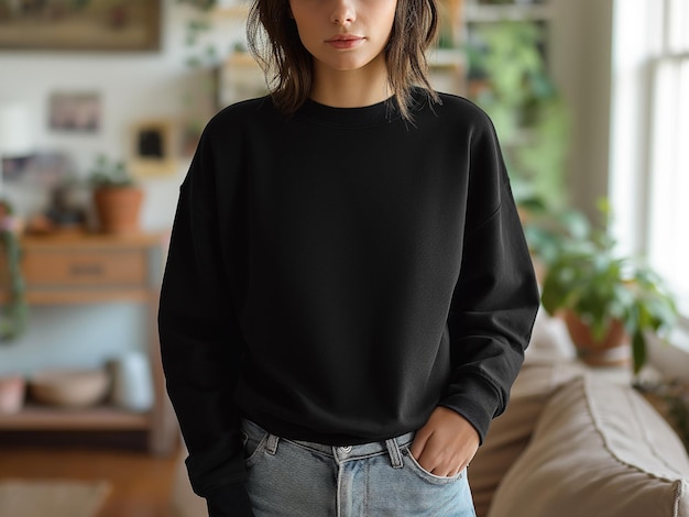 Foto meisje met gildan 18000 sweatshirt mockup sjabloon