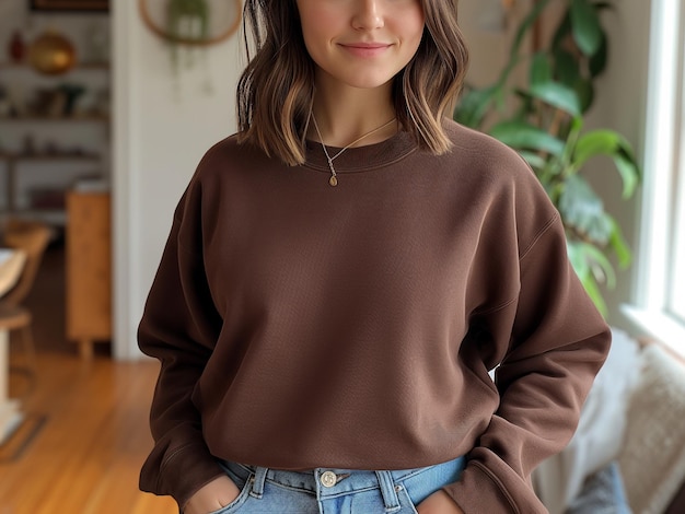 Foto meisje met gildan 18000 sweatshirt mockup sjabloon