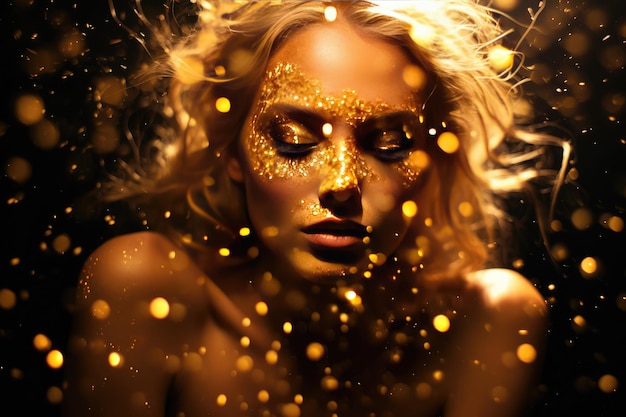 Foto meisje met gouden glitter