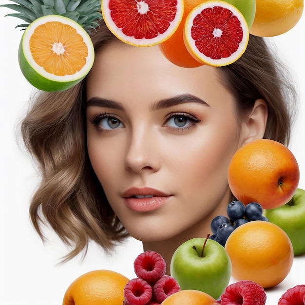 Meisje met lang haar collage met fruit