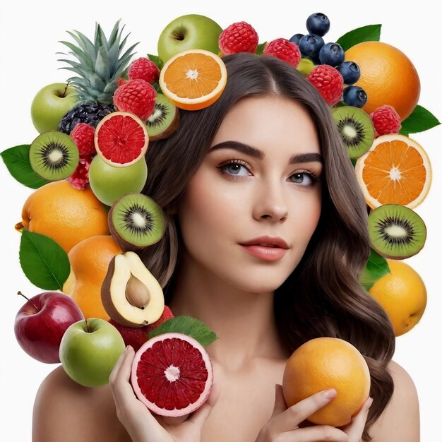 Meisje met lang haar collage met fruit