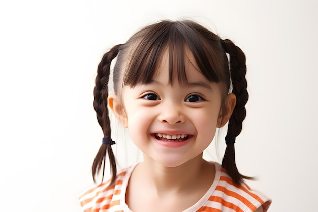 Meisje met pigtails en een grote glimlach.