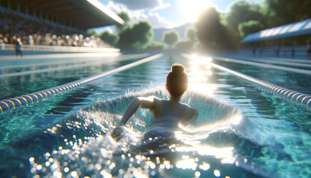 meisje oefent door te zwemmen in de zee op een zonnige dag