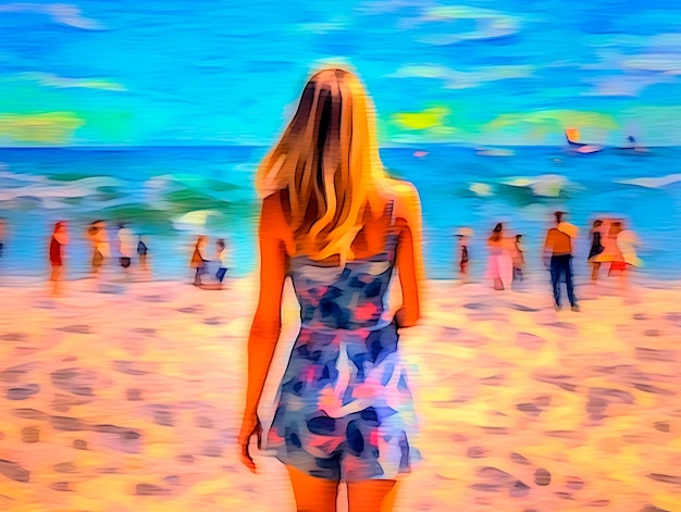 Meisje op de oceaan Abstracte kleurenkunst over het zomerse strandleven Ai Generative