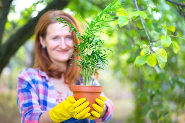 Meisje plant een plant