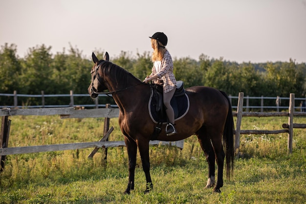 Meisje rijdt op een paard Jong meisje rijdt op een paard