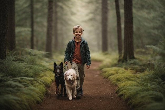 Meisje speelt op de weide met een hond op een zomerdag.