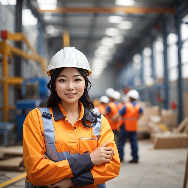 meisje van de dag van de arbeid met veiligheidshelm en uniform