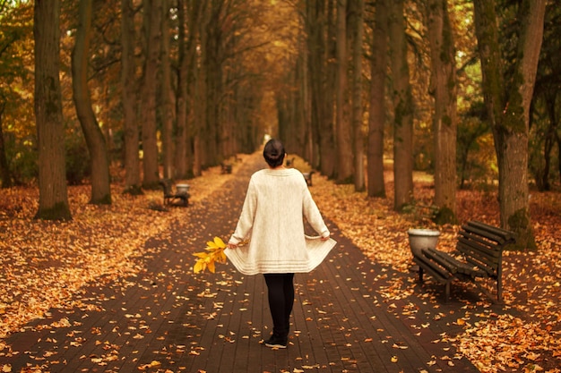 meisje wandelen in het park in de herfst