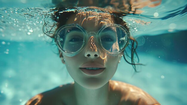 meisje zwemt onder water brunette realistische racing kopie ruimte visuele geen tekst