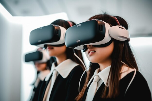 Meisjes die virtual reality-headsets gebruiken om meeslepende educatieve ervaringen te ontdekken