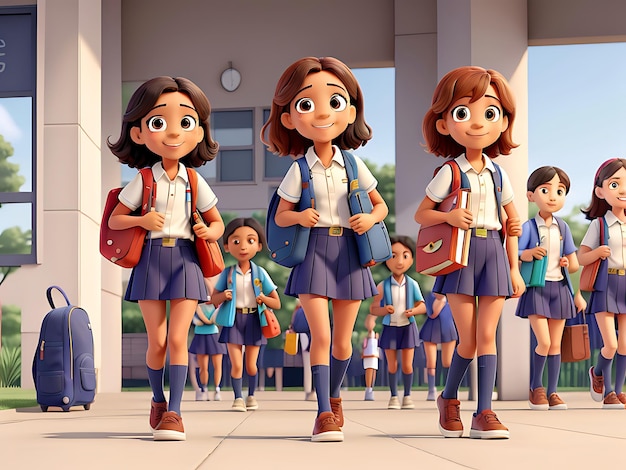 Meisjes gekleed in hun schooluniformen terug naar generatieve AI op school