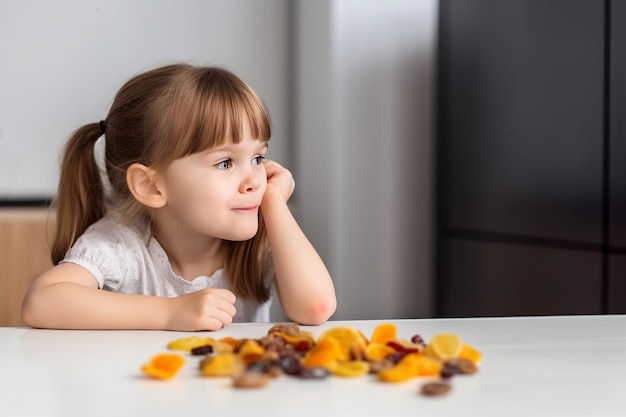 Meisjes keuken gedroogd fruit snack Mix binnenshuis vrouwelijke mensen zonnebloem Genereren Ai