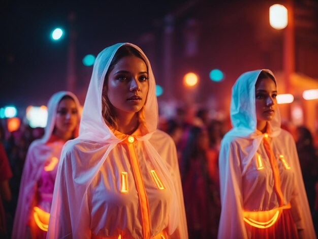 Meisjes met oranje neon lichte kleding