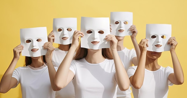 Foto meisjes met witte gezichten in de stijl van tekst- en emoji-installaties